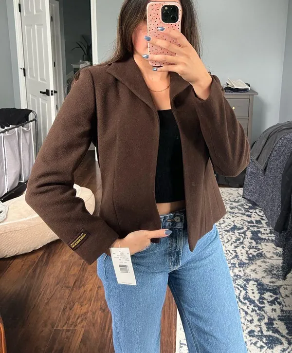 Harvé Bernard Vintage Wool Brown Blazer - Image 9