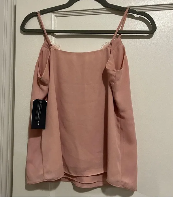 Blush Pink V Neck Lace Trim Cami Tank Top XSmall NWT - Image 6