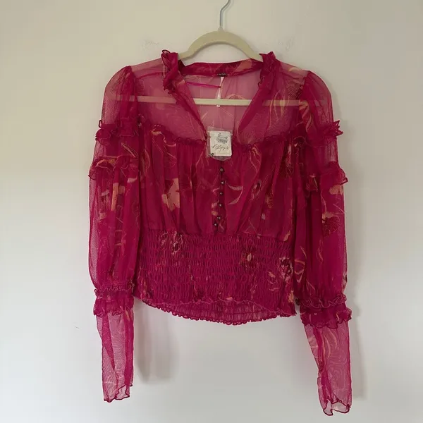 Free People Time For Shine Smocked Mesh Top In Purple Combo - Image 5