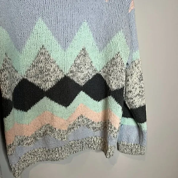 🔆 Vintage patterned colorful acrylic sweater Blue Size L - Image 2
