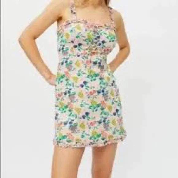 Urban Outfitters Womens Pink Fruit Print Lace Up Mini Babydoll‎ Dress Size XS - Image 2