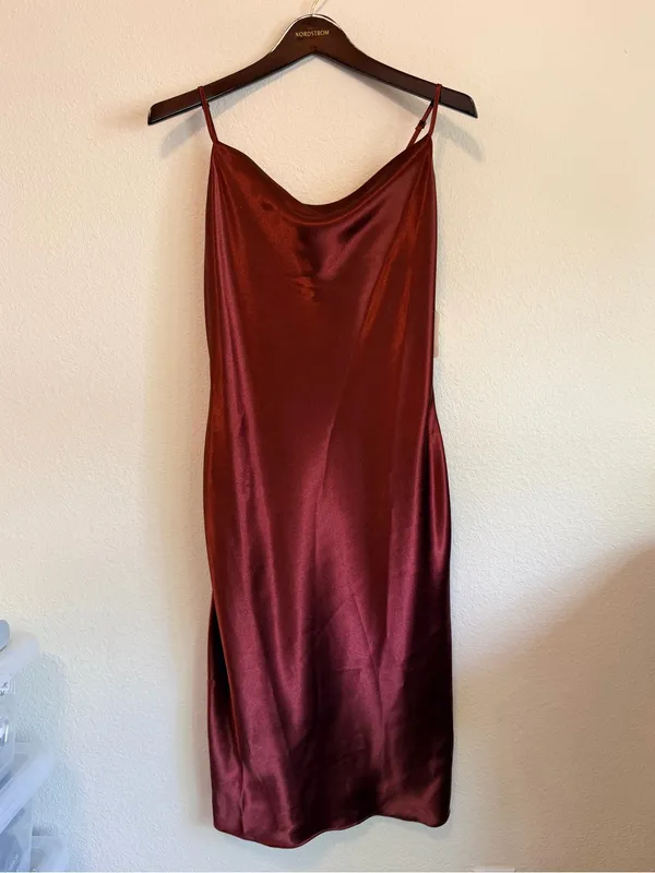 Altar'D State Carlotta dress, midi length satin slip dress, maroon, size S NWT - Image 6