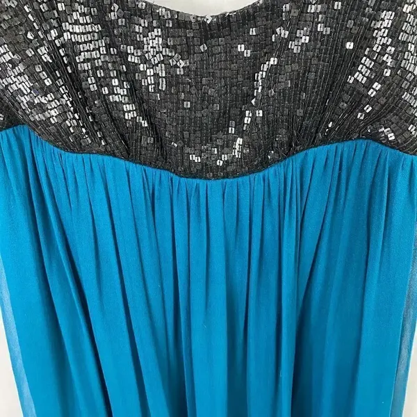 A.B.S. Allen Schwartz Collection Blue Silk Black Sequins Mini Dress Size 6 - Image 7