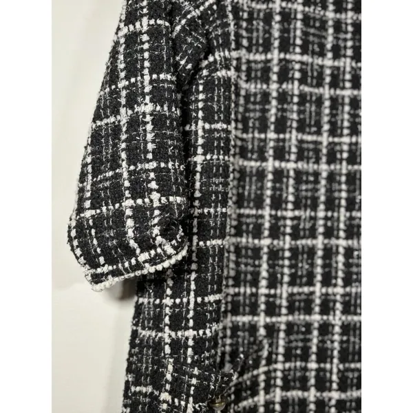 Gilli Shift‎ Dress Black White Plaid Tweed Minimalist Preppy Quiet Luxury Small - Image 2