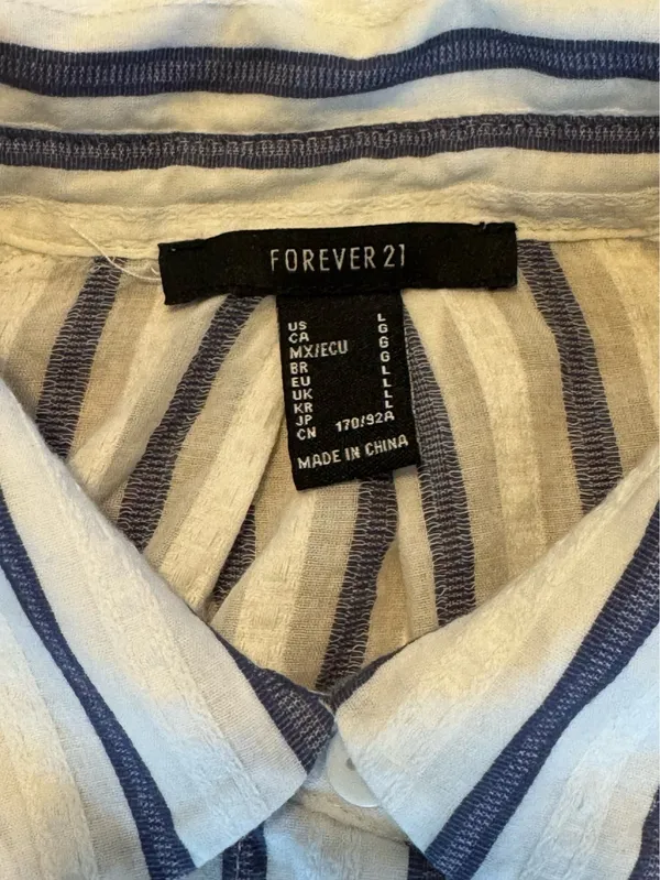 Forever 21 Blue & White Striped Button Down Over Shirt/Dress Shirt - Image 5