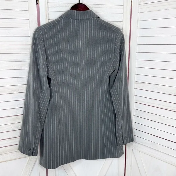 Vintage Moda International Pinstripe‎ Long Blazer Jacket Grey Pink 4 - Image 10