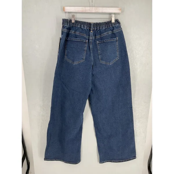 Madden NYC Womens Wide Leg Jeans Crossover Waist Dark Indigo Wash Size L 12-14 - Image 8