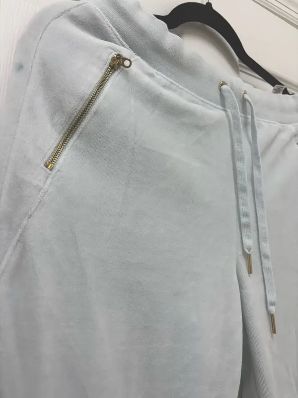 Juicy Couture Black Label Light Blue Velour Jogger Pants Drawstring Pockets S - Image 2