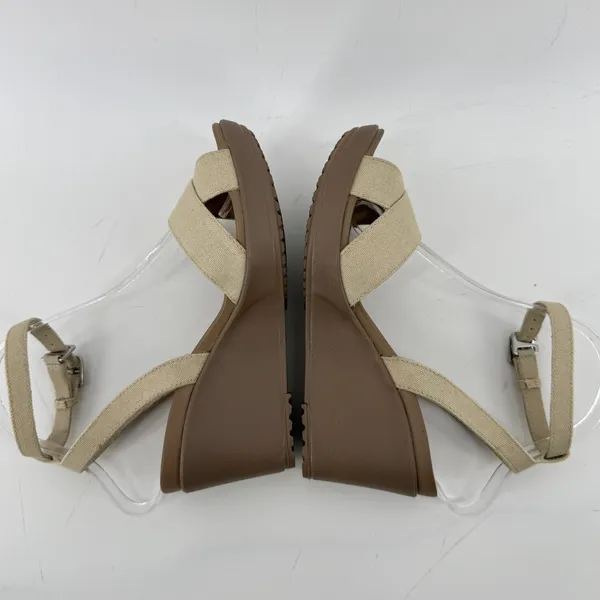 Crocs Leigh II Cross Strap Ankle Wedge Sandal Beige Khaki Women 7 Strappy Vacay - Image 5