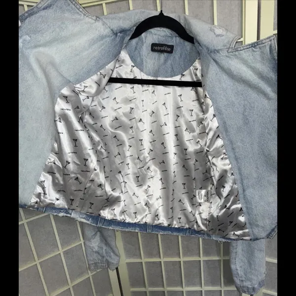 Revolve Retrofête Vivienne‎ Denim Distressed Preppy Designer Jacket SMALL - Image 7