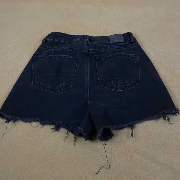 American Eagle Distressed Denim Shorts Womens 2 Black Frayed High Rise‎ Jean EUC - Image 2