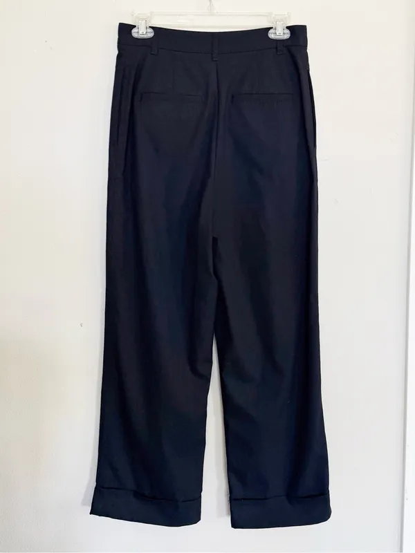 Zara Pleated Cuffed Black Hi Rise Trousers Size Small - Image 5