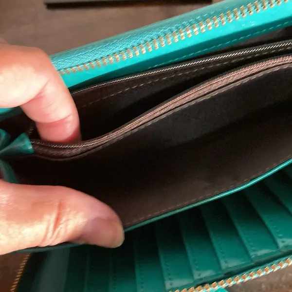 Chelmon Teal Leather Wristlet wallet with guitar wide strap zipper pull - Image 3