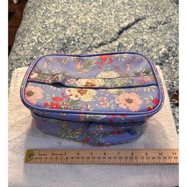 Yumi Kim Floral Makeup Bag Blue Double Tiered Travel Cosmetic Vanity Case - Image 15