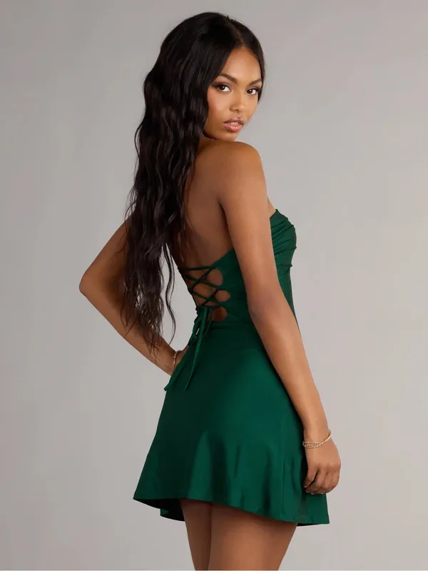 Oh Polly Dark Green Strappy Back Cotton Mini Dress Size 8 - Image 2
