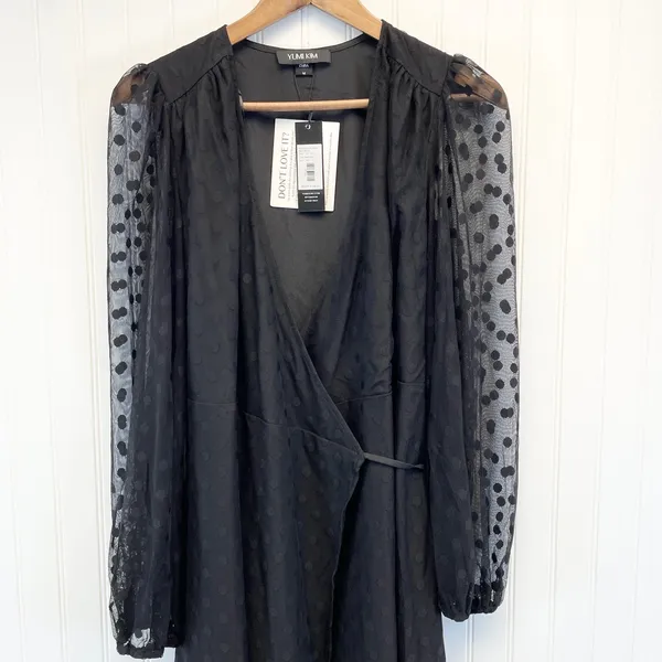 NEW Yumi Kim Womens‎ M Wicked Game Wrap Dress Black Swiss Dot Maxi Sheer Witchy - Image 10