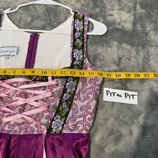 Vtg German Trachtenpoint dirndl Dress 34/XS Purple Lace Up Oktoberfest Cosplay - Image 8