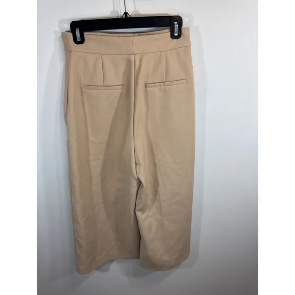 Zara‎ Womens Tan Beige High Waisted Wide Leg Cropped Culotte Trousers Petite S - Image 6