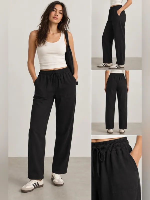 OAK NYC Women's Black Stagg Straight Leg Pull On Casual Pants Small NWT - Image 6
