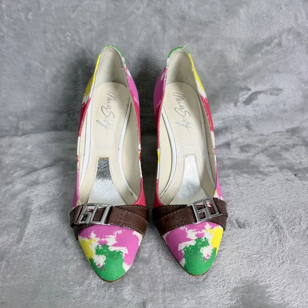 Miss Sixty Heels Y2K Artsy Italian Canvas Buckle Pointed Toe Size 7.5 Multicolor - Image 2