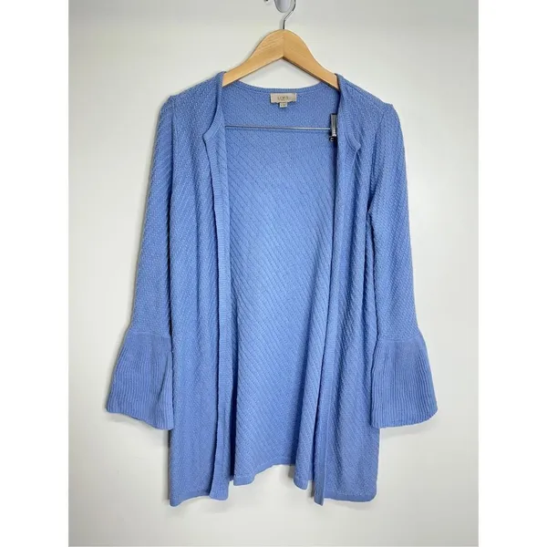 LOFT Sweater‎ Size Small Blue Knit Bell Sleeve Open Cardigan - Image 2