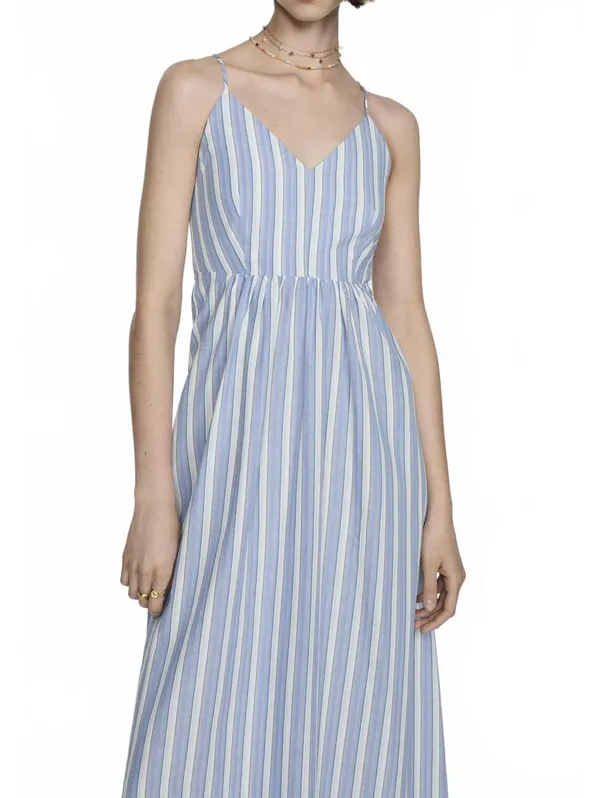 Mango 100% Cotton Cut-Out Back Striped Dress Sky Blue Stripe NWT Size XXL / 12 - Image 8