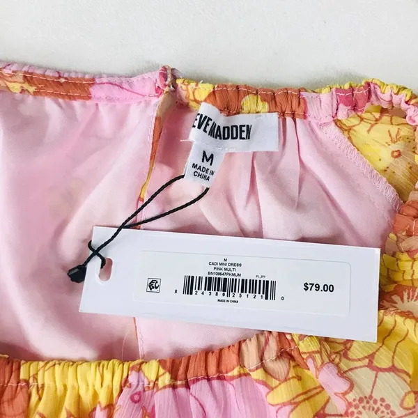 Steve Madden Cadi Floral Mini Dress Pink Yellow Long Sleeve Cutout Size M NWT - Image 3
