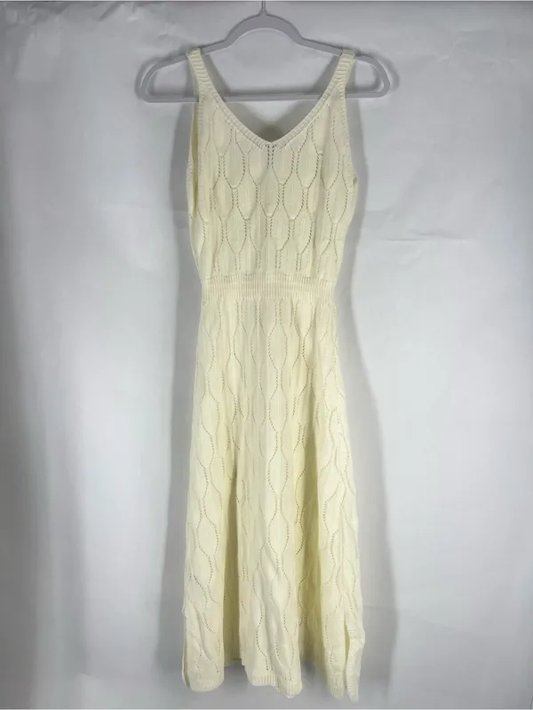 Knit Mix Ivory Pointelle Open Knit Maxi Dress Size M - Image 6