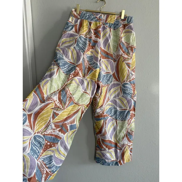 C&C California Linen Wide Leg Tropical Leaf crop Pants Multi M boho resort retro - Image 2