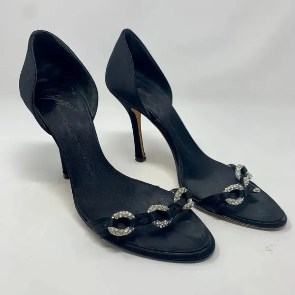 Giuseppe Zanotti Black Silk Sandals‎ w/ Rhinestones - Image 4