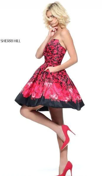 Sherri Hill Dress Red Short Prom Strapless - Image 2