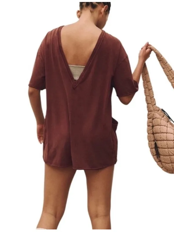 Free people hot shot tee romper in dark espresso - Image 4