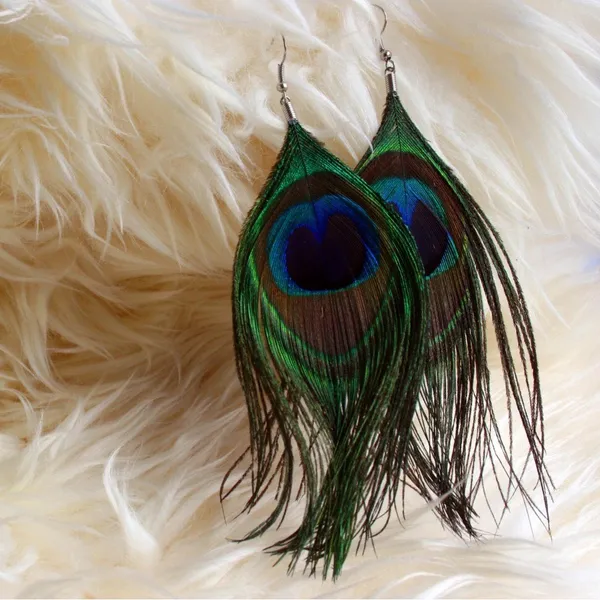 Free People New Peacock Feather Pierced Earrings - Image 3