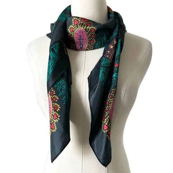 Diane Von Furstenberg 100% Silk Scarf Black Multicolor Paisley Plaid Luxury - Image 3
