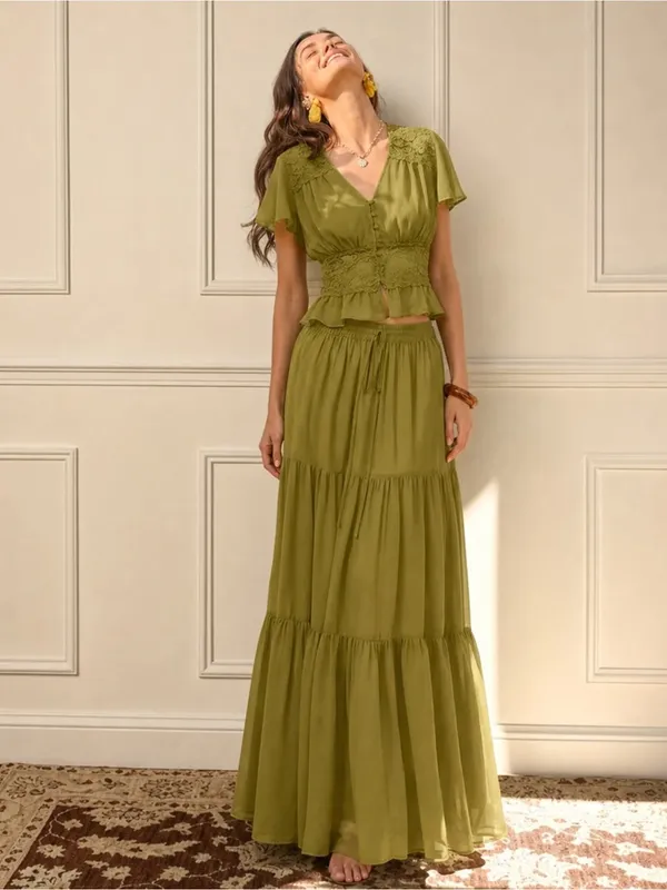 Rihoas Green V Neck Ruched Blouse - Image 5