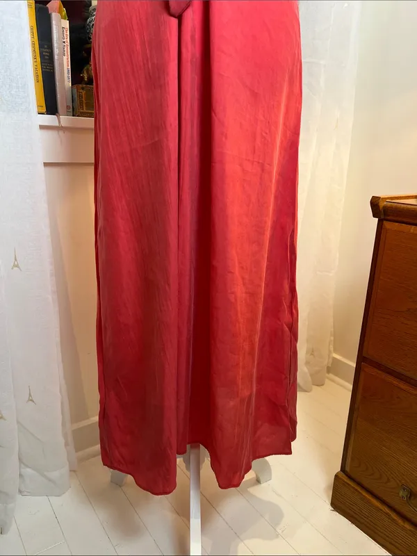 Mango Coral-Red Tie-Waist V-Neck Maxi Dress size 10. - Image 4
