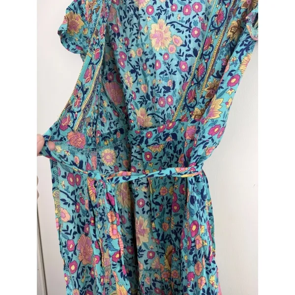 ZESICA Womens Teal Floral Wrap Dress Short Sleeve Boho‎ V-Neck Mini Dress S - Image 12