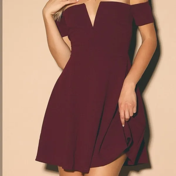Lulus Play the Party Off-the-Shoulder Skater Dress in Burgundy Size Small‎ - Image 8