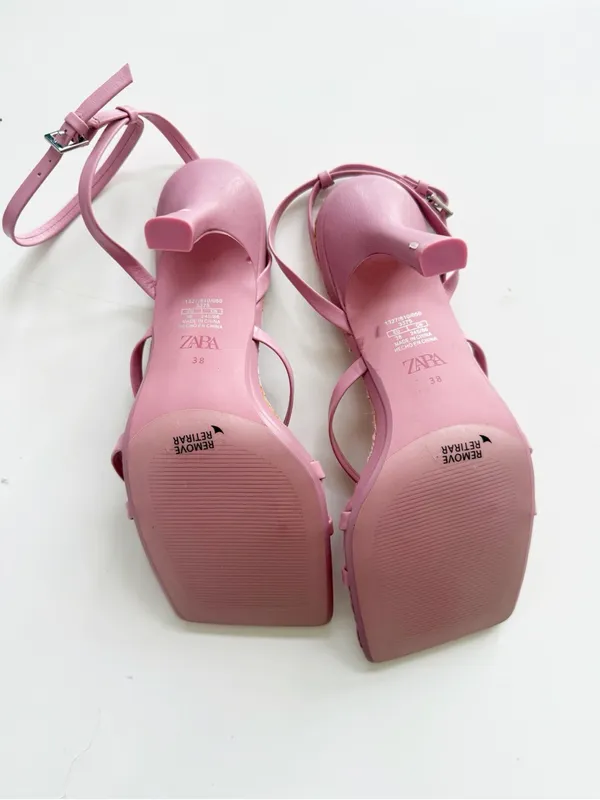 Zara Pink Jute Square Toe Heels size 38 (7.5) - Image 3