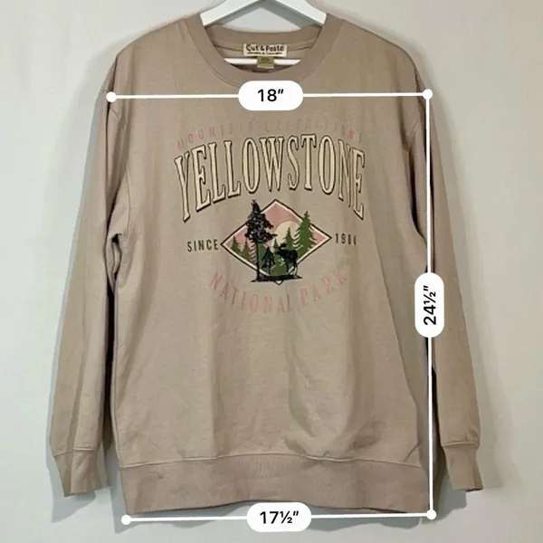 Cut & Paste Women’s Yellowstone National Park Sweatshirt Tan Size Large FLAW - Image 5