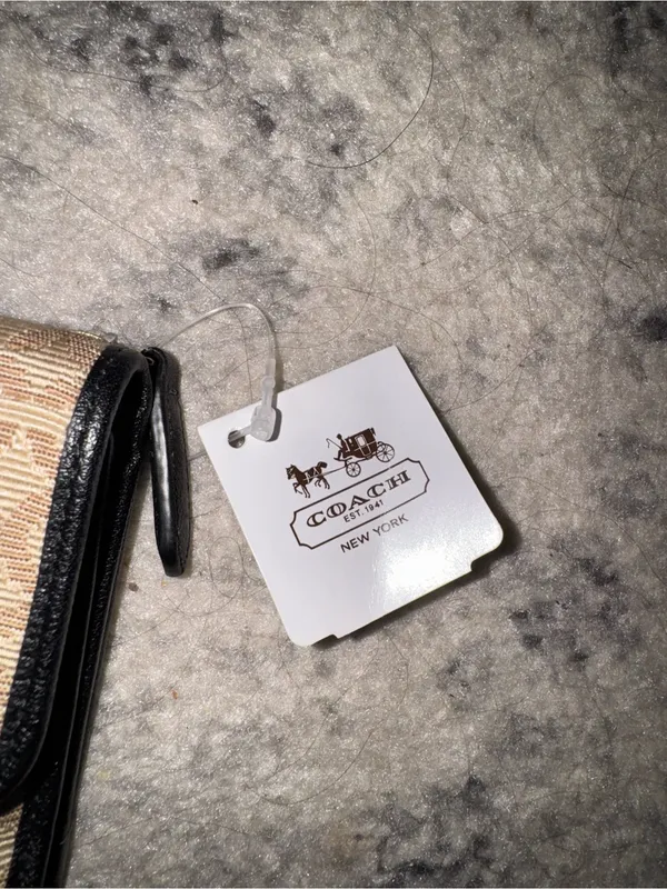 Coach Signature Flap Wallet with Black Trim and Gold Plaque - Image 3