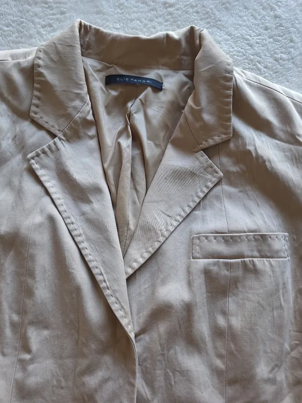 Elie Tahari Beige Polished Cotton Double Breasted Snap Blazer Size 10 Fits S/M - Image 2