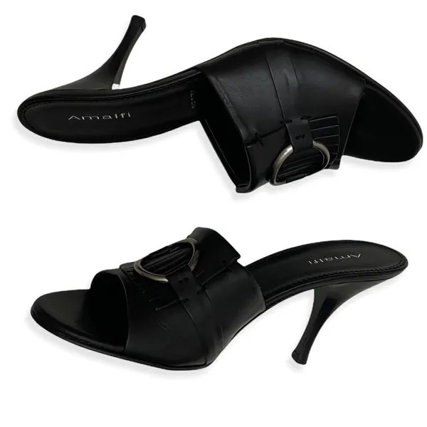 Amalfi Black Italian Leather Fringe kitten-heel mules - Image 9