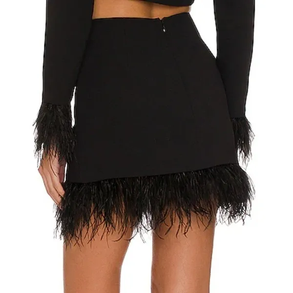 Amanda Uprichard Dessa Mini Skirt Womens XS Black Feather Trim Glam Party Modern - Image 4