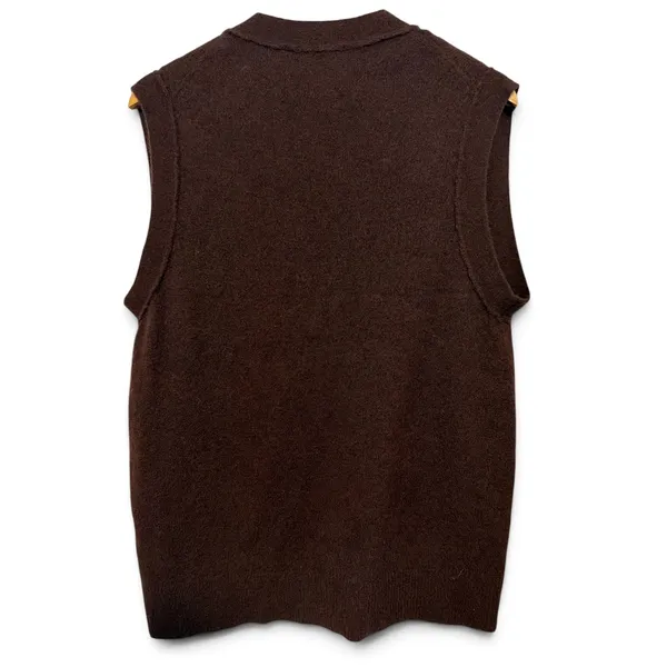 Zara Women Brown Llama Blend Oversized Knit Button Front Sweater Vest Small - Image 3