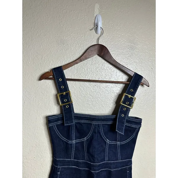 WeWoreWhat Corset Bustier Overall size M Dark Wash Denim Buckle Strap - Image 7