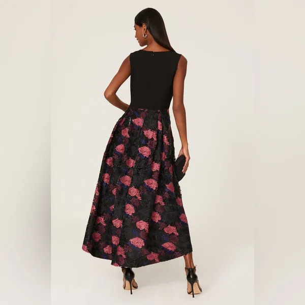 Hutch Lace Plunge Gown Black Floral Midi Dress Size 10 - Image 3