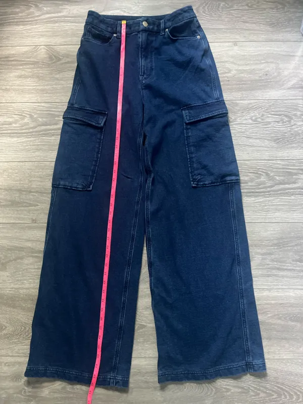 Good American Dark Wash Wide Leg 90s Good Skate Cargo Sweatpants Jeans Size 8 29 - Image 7