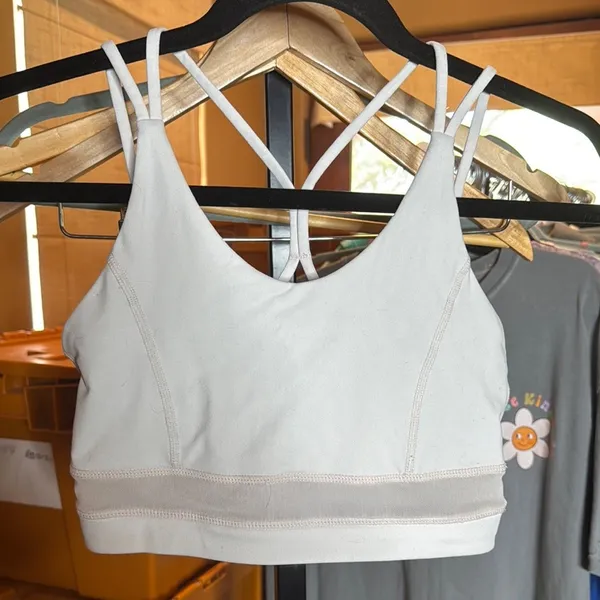 Buffbunny Cream Strappy Sports Bra Open Back Mesh Band Workout Size Small - Image 4
