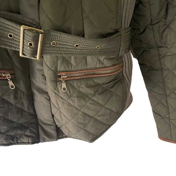 Johnston & Murphy Women's Size Large Army Green Quilted Belted‎ Coat - Image 5